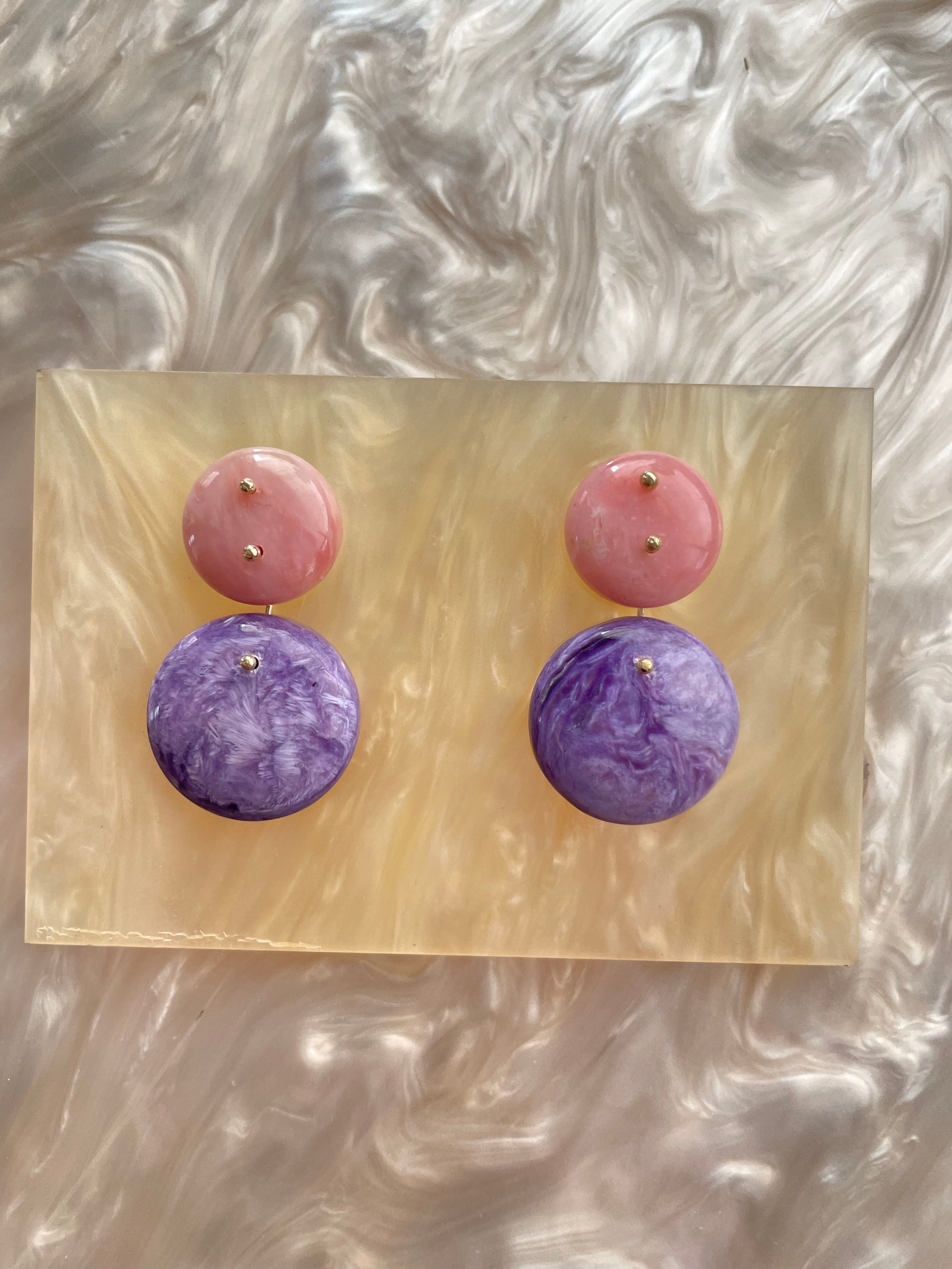 Mobile Earrings Pink Opal Charoite