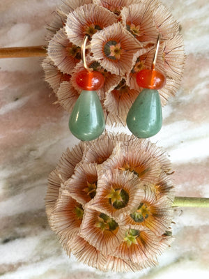 Pom Pom Pear Hooplet Earrings Carnelian Aventurine