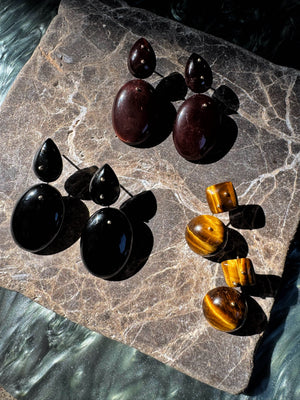 Mobile Earrings Tigers Eye Double