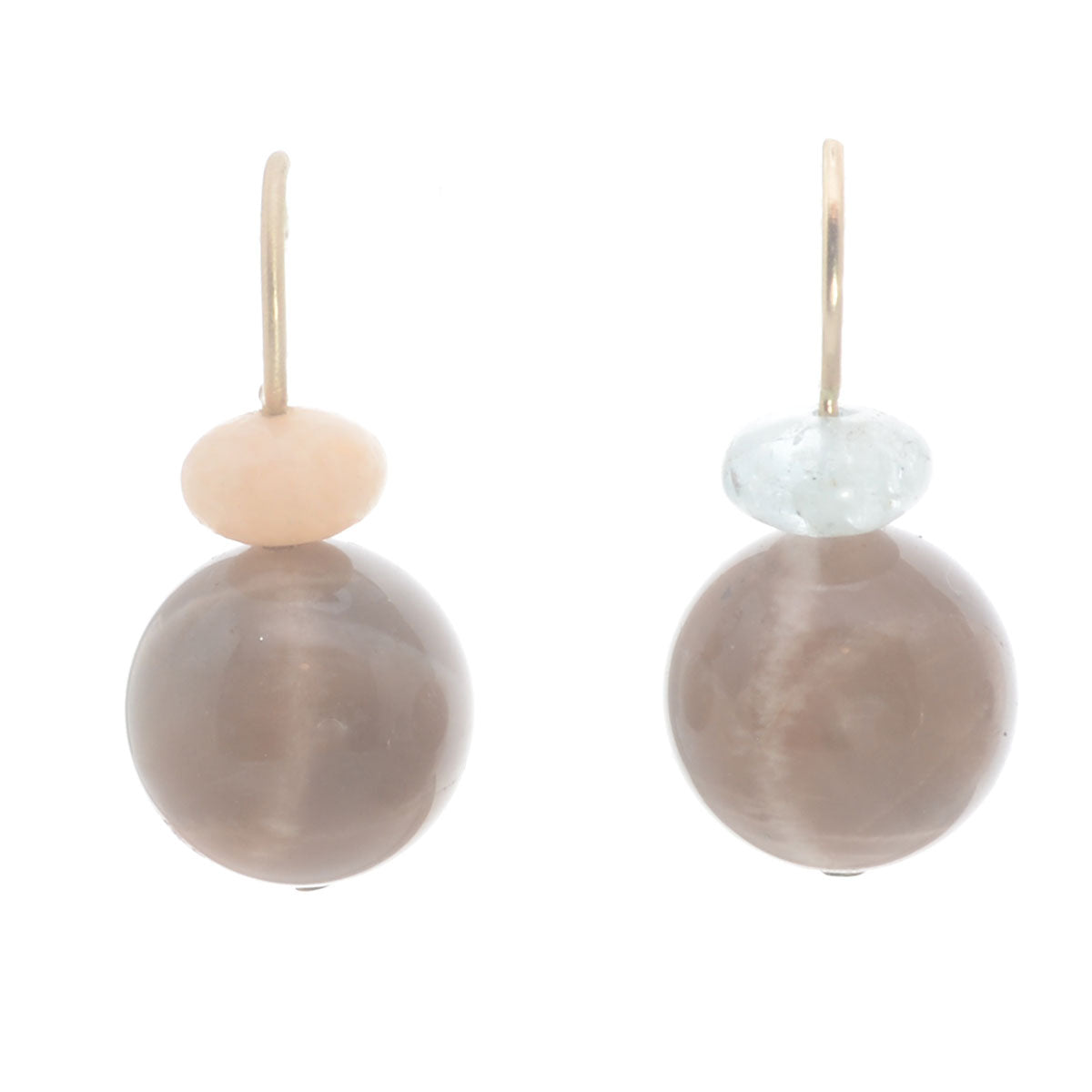 Pom Pom Hooplet Earrings Peach Calcite Aqumarine Sunstone