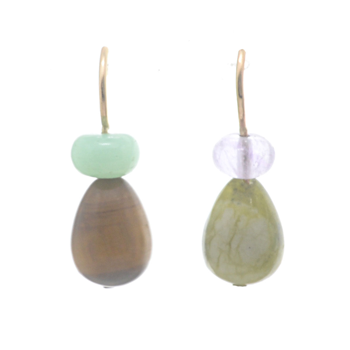 Pom Pom Pear Hooplet Earrings Chrysoprase Tigers Eye Amethyst Serpentine