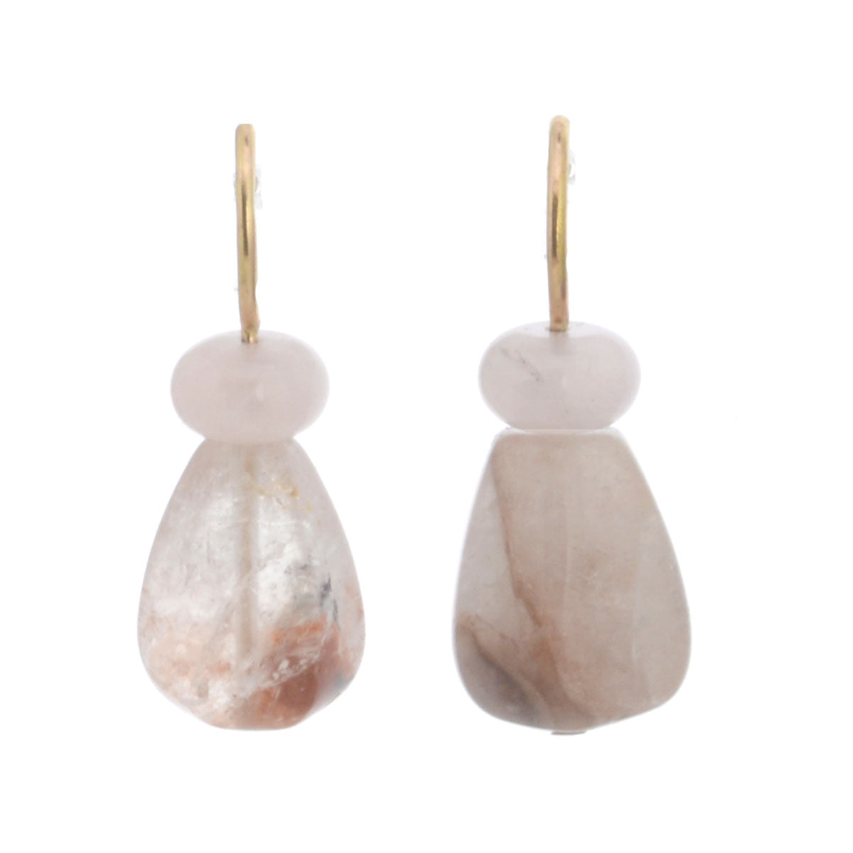 Pom Pom Pear Hooplet Earrings Rose Quartz Rutilated Quartz