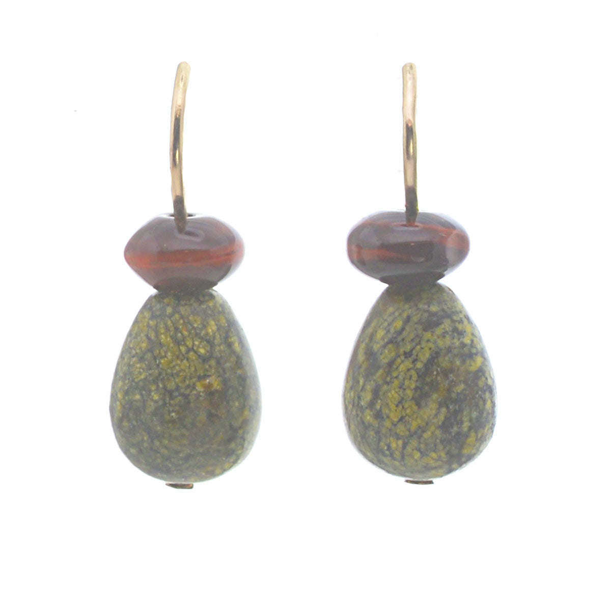 Pom Pom Pear Hooplet Earrings Red Tigers Eye Rhyolite