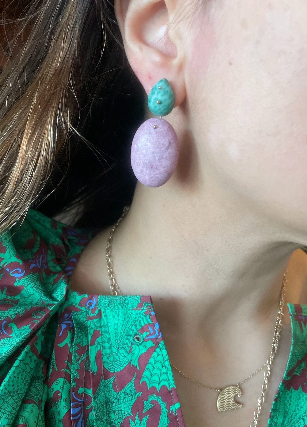 Mobile Earrings Jade Rhodonite