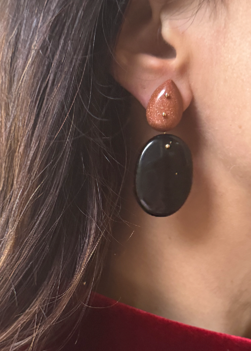 Mobile Earrings Goldstone Obsidian