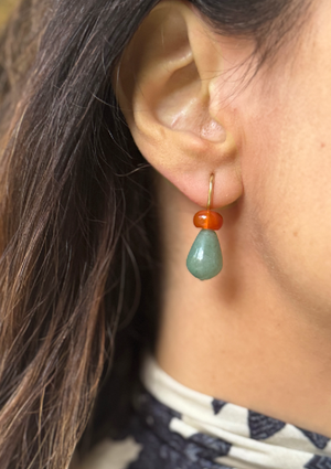 Pom Pom Pear Hooplet Earrings Carnelian Aventurine