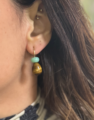 Pom Pom Pear Hooplet Earrings Chrysoprase Tigers Eye Amethyst Serpentine