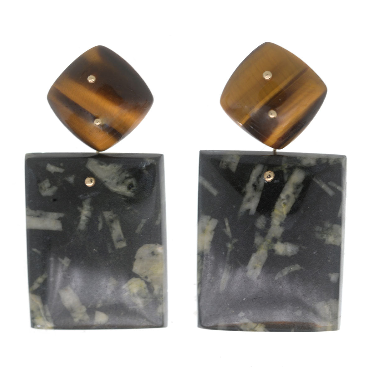 Mobile Earrings Tigers Eye Chinese Writing Stone