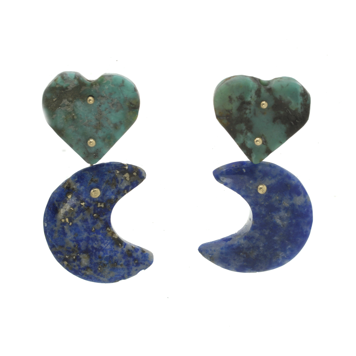 Mobile Earrings African Jasper Heart and Lapis Moons
