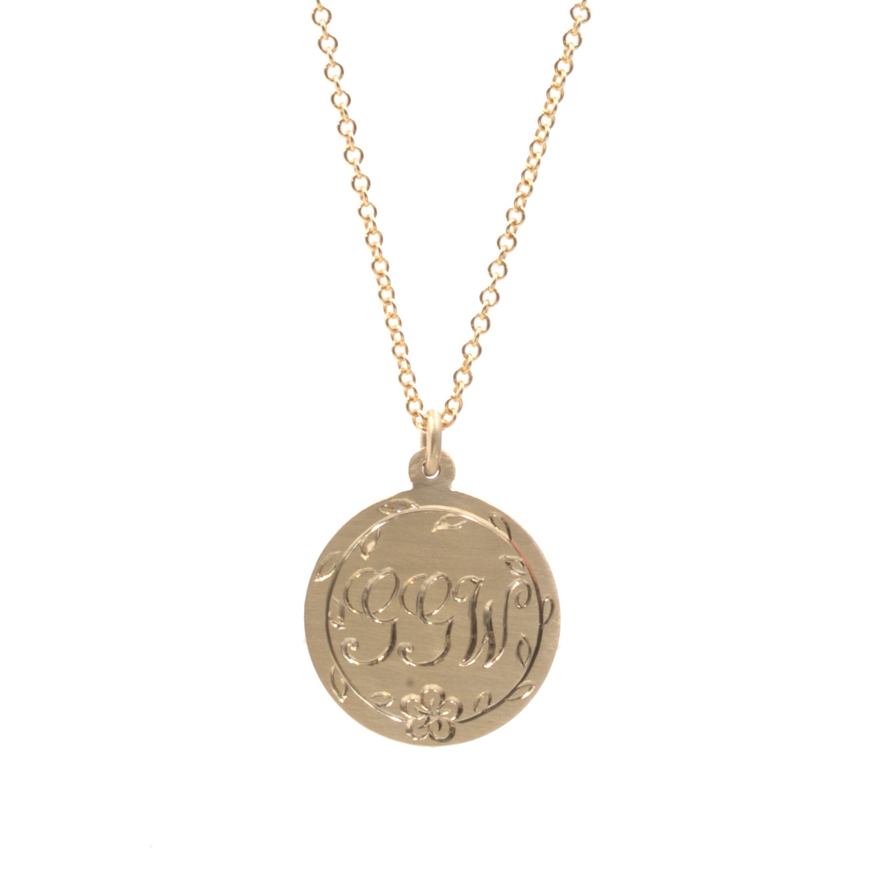 Personalized Floral Hand Engraved Monogram Necklace Charm Pendant