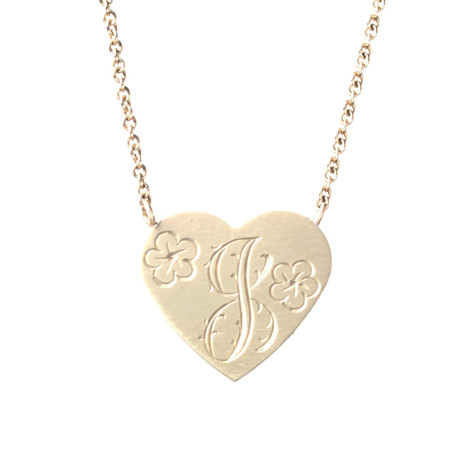 Floral Hand Engraved Initial Necklace Charm Pendant Signet