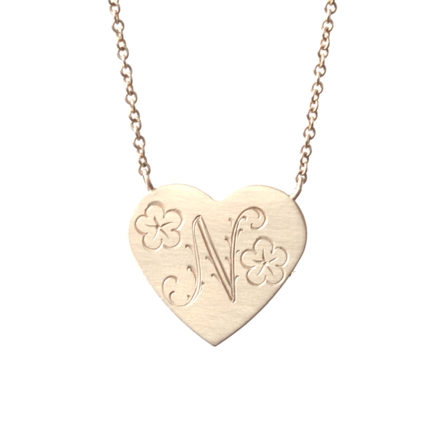 The Hand Engraved Heart Pendant Necklace - Material : 14kt Yellow Gold - The M Jewelers