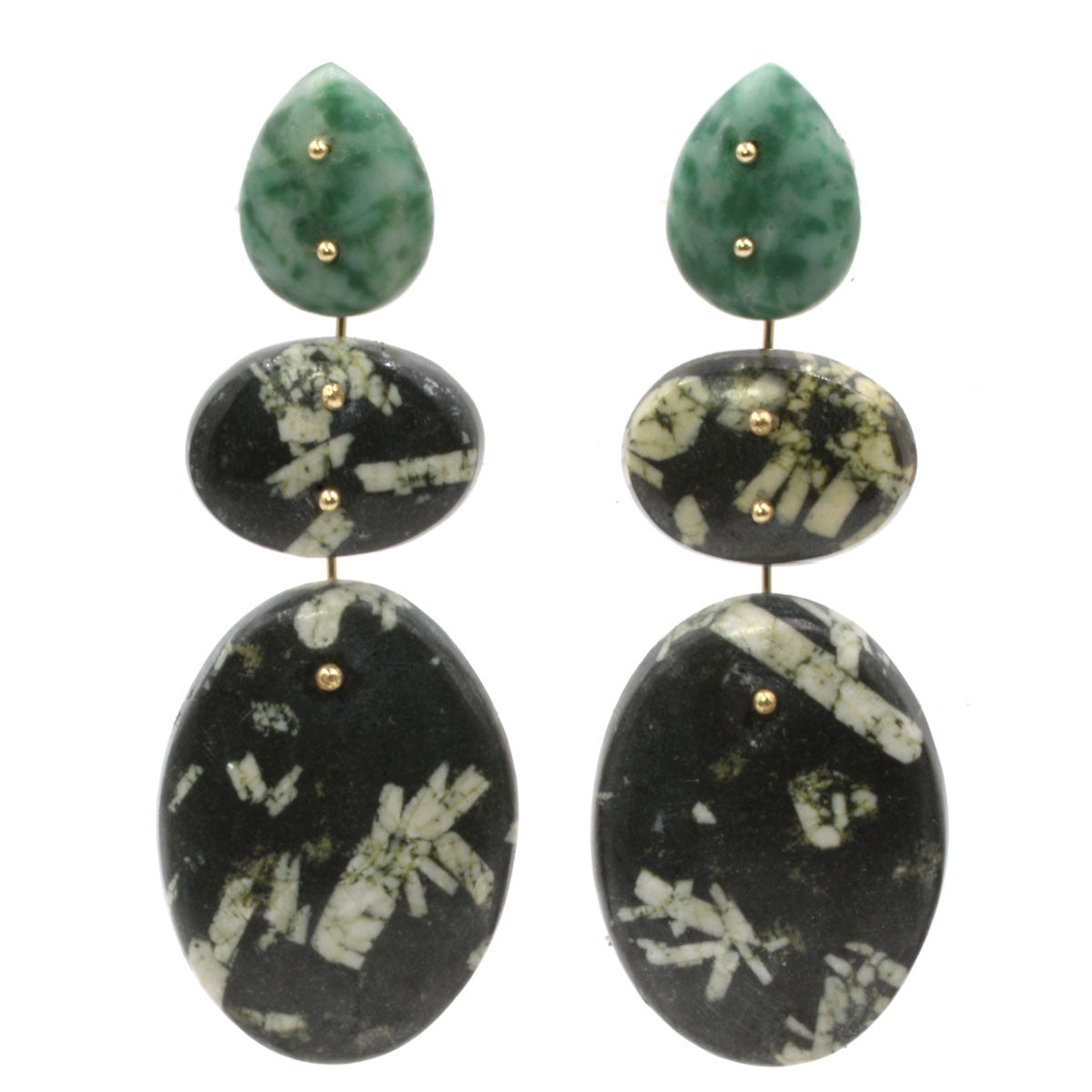 Mobile Earrings Jade Black Chinese Writing Stone