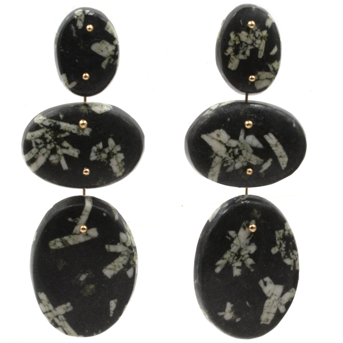 Mobile Earrings Black Chinese Writing Stone